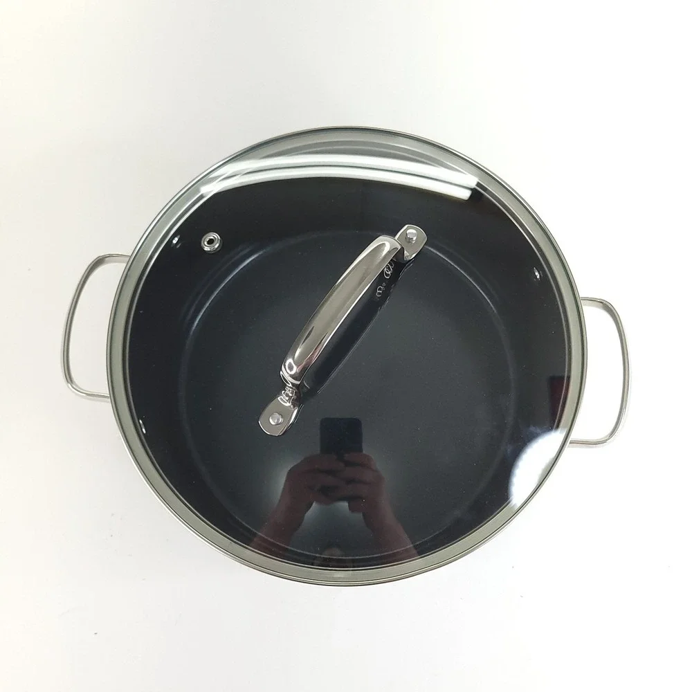 NuWave Duralon Blue 5 Qt. Ceramic Non-Stick Gray Stock Pot with Glass Lid